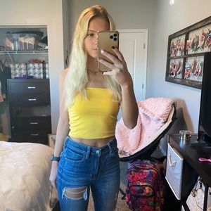 Yellow Strapless Crop Top